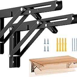 16 Inch Folding Shelf Brackets, 40cm Heavy Duty Collapsible Shelf Bracket, Black DIY L Bracket for Workbench Folding Table Hinge, Max Load: 330lb, (1-Pair) (16-Inch)-5