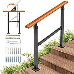 UOKRR Outdoor Stair Handrail Kit, Indoor Iron Wood Grain Hand Railing, Fits 1-3 Steps-image-51
