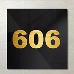 RL DIGITAL UNITS Room Number 606| Black with Gold Acrylic Number Plate | Easy installation type double sided tape fixed on backside-image-4