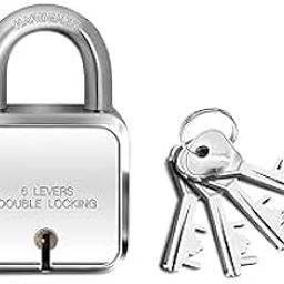 Gødrej Square 6 Levers 50mm I 4 Keys I Padlock for Main Door I Gate Lock I Shutter Lock | Lock for Tool Box, Shutters, Shops & Offices I Corrosion Resistant Shackle I Silver - 1 Pc - SOLTAIREJACO-0
