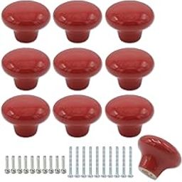 Joyangy 10Pack Ceramic Cabinet Knobs, 1.26Inch/32mm Red Round Drawer Dresser Knob Pulls Handle with Screws, Ideal for Kitchen Cupboards, Wardrobes, Children's Rooms, Bedroom Furniture & Office Desks-image-9