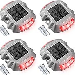 VOLISUN Solar Deck Lights Driveway Dock Lights, 4-Pack Led IP67 Waterproof Outdoor Warning Step Lights for Driveway Sidewalk Garden Pathway Yard(Red)-image-88