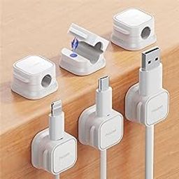 6 Pack Magnetic Cable Clip Organizer Cord Holder, Picozon Adhesive Cable Management, Wire Phone USB Charger Cable Holder Keeper Organizer for Car, Office Home Desktop, Wall, Night Table - White-28
