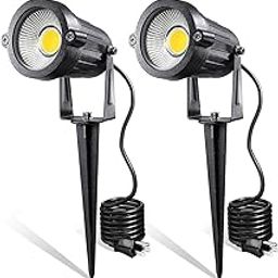 LED Landscape Lights, 5W 120V AC Outdoor Pathway Garden Yard Spotlight, IP65 Waterproof Outdoor Garden Reflectors with Stake, UL Cable 5ft with Plug (2 Pack, Warm White)-image-45