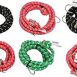 Gellon 4 MM Thick Multilayer 6 Feet Long Bungee Cord with Steel Hook Stretched Up to 9 Feet/Shock Cord Luggage Tying Rope Pack of 6-13