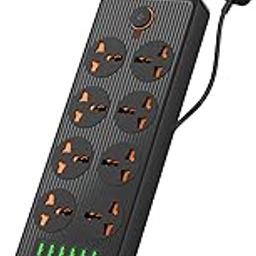 Portronics Power Plate 7 with 6 USB Port + 8 Power Sockets Smart Electric Universal Extension Board Multi Plug with 2500W, 3Mtr Cord Length, 2.1A USB Output(Black), 250 Volts-image-88