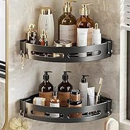 BONKASO Aluminium Bathroom Corner Self-Adhesive Bathroom Shelf for Wall -2 Pack Corner Stand and Rack Without Drilling Wall Mounted Bathroom Accessories and Storage Rack Bathroom, Washroom Organiser-picture-20