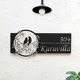 The C A F Customized Stainless Steel Personalized Bird Themed Weatherproof Name Plate with House Number, Flat, House Doors, Stylish, Outdoor & Indoor, Waterproof (Black, 17 x 8 inch)-image-50