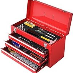 IRONMAX Portable Tool Box, 20.5’’ Lockable Steel Tool Chest Cabinet w/Comfortable Handle & 3 Drawers, Heavy Duty Storage Toolbox Tool Organizer for Garage, Warehouse, Home, Red-1