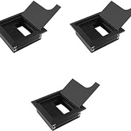 HASTHIP® Desk Hole Cap 80x80mm Black Square Aluminium Cable Management Cover with Flip Lid Dust-Proof Brush for Office PC Workspace Organization 3PCS-image-79