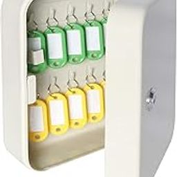 BAHUNAMI Security Metal Key Box with 20 Tags | Small Adjustable Wall Mount Key Lock Cabinet, 7.8" x 6.2" x 2.8" (White)-8