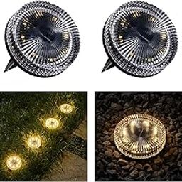 OPOIRA Glass Solar Ground Lights with Crystal Style, Modular-Design Waterproof In-Ground Light for Patio Pathway Lawn Yard Deck Walkway, Decorative Disk Lighting for Garden Bed, Warm White (2 Pack)-image-20