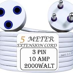 Aqplus Extension Cord,5 Meter 3 Pin Singal Outlet Socket Heavy Duty Long Wire Cord,10 Amp,2000W for Indoor & Outdoor Use (White, 5M)-9