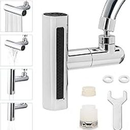 4 in 1 360° Waterfall Kitchen Faucet Head Replacement with 2 Adapters & Spanner, Splash-Proof Kitchen Faucet Extender, Swivel Faucet Aerator Attachment Sink Spray Nozzle for Washing-3