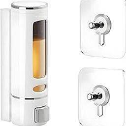 EVGREF Abs Wall Mounted Shampoo Sanitizer Lotion Hand Dish Wash Gel Liquid soap Dispenser for Bathroom Kitchen (WHITE, 400ML) (set of 1) and Adhesive Non-Drilling Wall Hook(2 pieces)-image-63