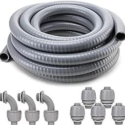 DWALE 1in x 25ft PVC Liquid-Tight Conduit Kit, 5 Straight & 3 Angle Fittings, Gray, Conduit-Fittings, Conduit, Kit-image-22