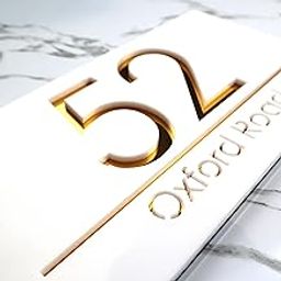THE HOUSE TAG Personalized Luxury Waterproof Name Plates for Home Entrance Outdoor Laser Cut White Acrylic with Mirror Gold Acrylic 30x15cm for House Office and Flat Door Customised Signage Board-image-97
