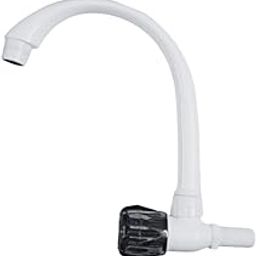 Generic Swan Neck 360° Rotating Sink Tap | Wall Mount Kitchen Faucet | PVC Plastic Material, Crystal Black & White Two-Tone Finish, Pack of 1-image-5