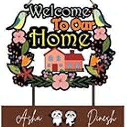 Webelkart Premium Wooden Welcome To Our Home Customised Wall Hanging Name Plate For Home Entrance outdoor, Wooden Hanging House Name Plate - (16 x 10 inches)-image-52