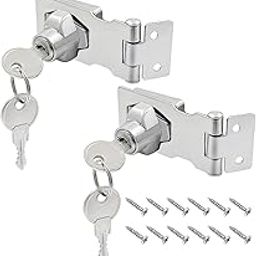 HASTHIP® 2 Set Drawer Lock with Key Locking Hasp, 3 Inch Metal Twist Knob Keyed Locking Hasp for Door Desk Wardrobe Lock, Cabinet, Chrome Plated Hasp Latch Safety Lock for Home & Office (Sliver)-11