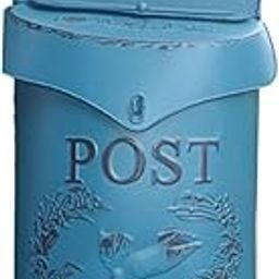 ATORSE Shabby Chic Mailbox Residential Letter Box Catcher Iron Wall Mounted Mailbox Blue-20