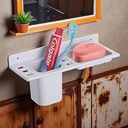 TRYOTONE Wall-Mounted Dual Soap Dish and Toothbrush Holder Combo – Durable White Plastic Bathroom Organizer with Separate Compartments Efficiency (White - Pack of 2)-image-86