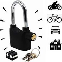 ETH Door Alarm Pad Lock for Home Safety, Bike, Bicycle | Waterproof Anti Theft Motion Sensor Siren 110DBA Security Lock for Universal Use | Thickened Shackle Lock with 3 Keys - Black-image-2