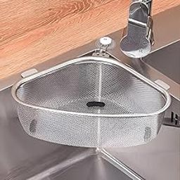 NYS STORE Stainless Steel Sink Corner Strainer – Triangle Drainer Basket & Shelf Organizer for Kitchen | Multi-Use Fruit, Vegetable, Soap, Sponge Holder | Rust-Resistant Sink Shelf Corner Rack-10
