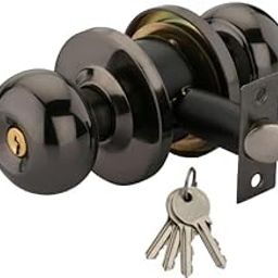 Peelite High Security Stainless Steel Black Glossy 202 Cylindrical Lock Lockset Tubulor Door Knob with 4 Simple Key Backset 70MM Pack of 1-image-8