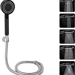 BATH GURU BGBHS001 ABS 9 Inch High Pressure Multi Function 5 Mode Spray Handheld Shower for Bathroom Black Round (With 1.5 Mtr Chrome Plated Shower Tube Hose Pipe)-24