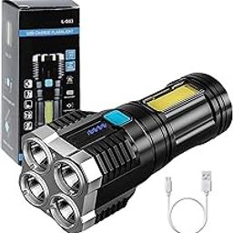 4 in 1 Torch Lights Rechargeable, High Power Led Flashlight, Mini Battery Charging Pocket Torch High Power Long Distance Beam Range 4 Mode Emergency Lights for Camping Trekking Outdoor (Multi)-1