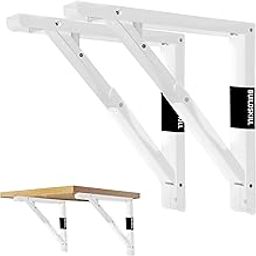 Buildskill 20" Folding Shelf Bracket, 1.2mm Heavy-Duty Folding Table Bracket, Corrosion Resistant & Space-Saving Design, Brackets for Wall Shelves & Workstations, Home & Office Use (White) (Set of 2)-17