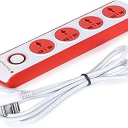 Power Booster 4 + 1 Power Strip Red & White Color 250 Volts with Master Switch, Indicator, Safety Shutter & 4 International sockets, Extension Cord for Home Appliances-image-40