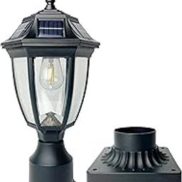 Solar Post Lights, 3000K Dusk to Dawn Solar Lamp Post Light with Pier Mount Base, Outdoor Waterproof Solar Motion Sensor Lights for Garden Yard Landscape Pole Pillar-image-56