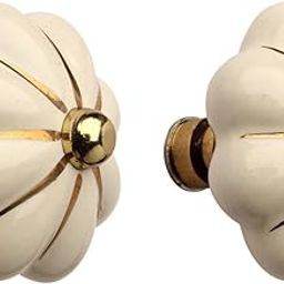 HOBKNOBS Fluted Ceramic Polished Brass Cabinet/Drawers Knob Cream/Gold (2.)...-picture-17