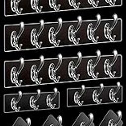 9 Pcs 6 Row, 3 Row & Single Hook Multifunctional Transparent Hook Set Adhesive Sticker Hanger in Kitchen Bathroom Oilproof Home Wall Hanging Waterproof Strong Self Adhesive Wall Mounted-19