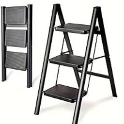 MAPPLE CREATION Multipurpose Folding Steel Stool with Wide Anti-Slip Pedal 3 Step Ladder Lightweight Portable Stepladder for Home Kitchen Library Office Household Office Portable Stepladder-image-54