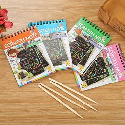 glun GLUN® Scratch Notepad Pack of 3 with Magical Rainbow Color, Notepad with Pencil Stick, Educational Toy for Kids image 4