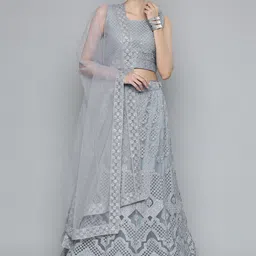 Kvsfab Green Sequinned Embroidered Semi-Stitched Lehenga & Unstitched Blouse With Dupatta-11