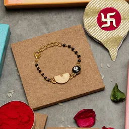 EL REGALO Gold-Plated Stone-Studded Charm Rakhi With Roli & Chawal & Greeting Card-image-67