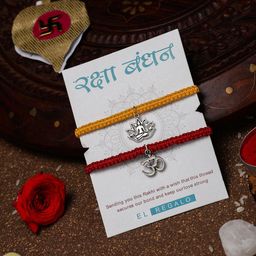 EL REGALO Bhaiya Bhabhi Set Of 2 Charm Wraparound Rakhi Combo With Roli And Chawal And and card-3