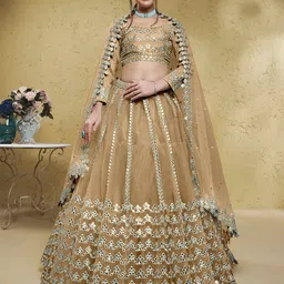 FABPIXEL Embroidered Sequinned Net Semi Stitched Lehenga & Unstitched Blouse With Dupatta-picture-12