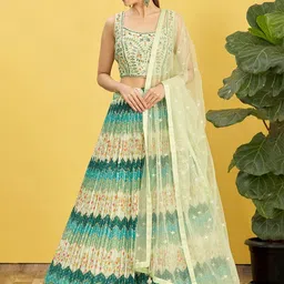 FABPIXEL Embroidered Sequinned Semi-Stitched Lehenga & Unstitched Blouse With Dupatta-picture-18