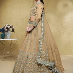 FABPIXEL Embroidered Sequinned Net Semi Stitched Lehenga & Unstitched Blouse With Dupatta image 2