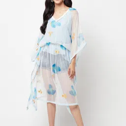 La Vastraa Floral-Printed Chiffon Cover Up Dress-image-1