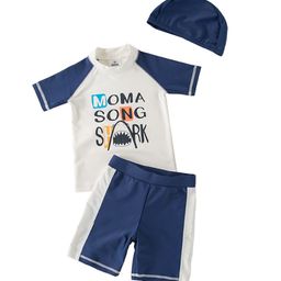 StyleCast Boys Navy Blue & White Colourblocked Swim Set With Swim Cap-image-45