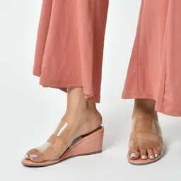 Zebba Pink Wedge Sandals with Transparent Upper-image-51
