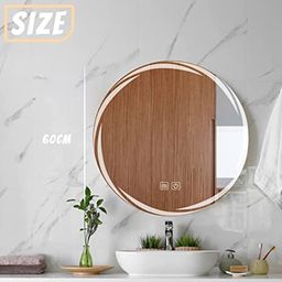 VENETIAN IMAGE Round Bathroom Mirror Wall Mounted with Backlit LED Light, lluminated Vanity Mirror, Anti-Fog, 3-Color Dimmable (Geometry Pattern, Whirlwind, 60 cm, Silver) image 2