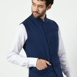 indiweaves Men Waistcoat Nehru/Modi Jacket for Winter (Pack of 1) Navy Blue image 4