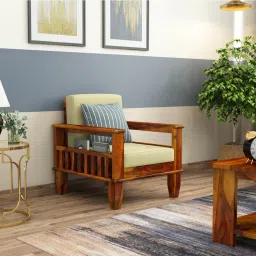woodenmood Madhavi 1 Seater Wooden Sofa (Creame Colour, Honey Finish)-picture-4